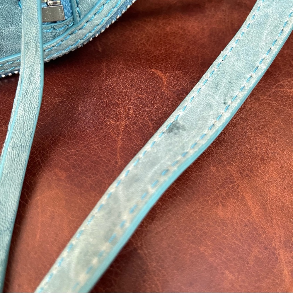 Botkier Croc Embossed Leather Crossbody Bag With Tassels In Light Blue Color - Picture 6 of 10